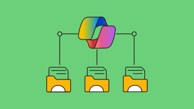 Illustration of connected folders with a colorful loop in the center, representing data or file linking.