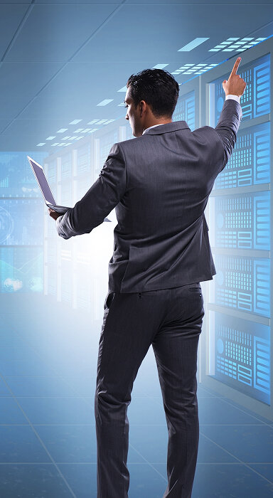 Illustration of a network connecting folders and data icons, representing organized data flow and management.