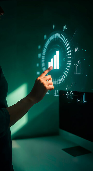 A team presenting a graph to a group on a whiteboard.