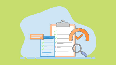 Graphic showing a digital checklist, smartphone, and magnifying glass for task verification.
