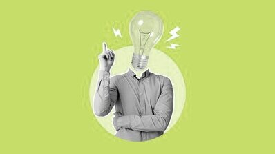 Person with a lightbulb for a head, symbolizing creative ideas in brand strategy development through creative services on the Brand Strategy page