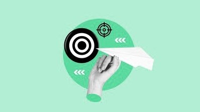 Creative services for product and brand launches illustrated through a target and paper plane symbolizing precision and strategy