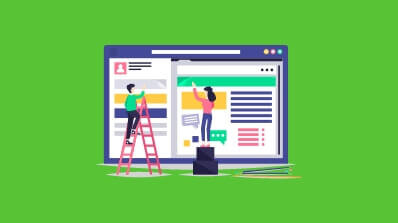 Illustration of professionals working on a website design, showcasing design and development services for category websites