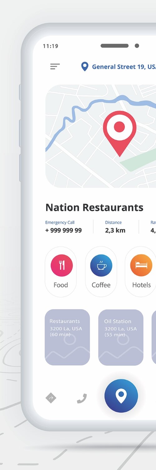Hand holding a mobile with local business listings and reviews, highlighting the need for a local SEO audit to optimize directory presence