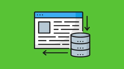 Icon representing data flow between a webpage and a database, symbolizing PIM Implementation Services and Pimcore digital asset management for seamless data integration