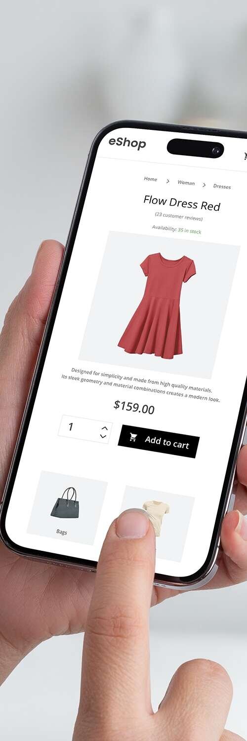 A person types on a laptop, optimizing an ecommerce website for better performance. Centric provides search engine optimization services to improve online store visibility.